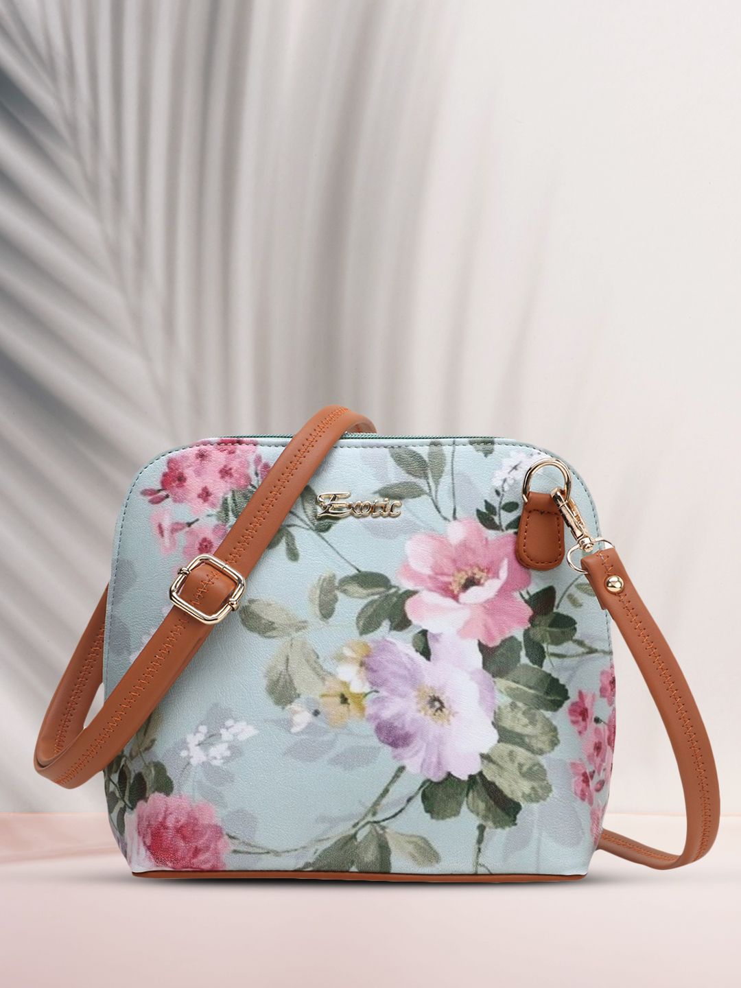 Exotic Teal Floral Printed PU Structured Sling Bag Price in India