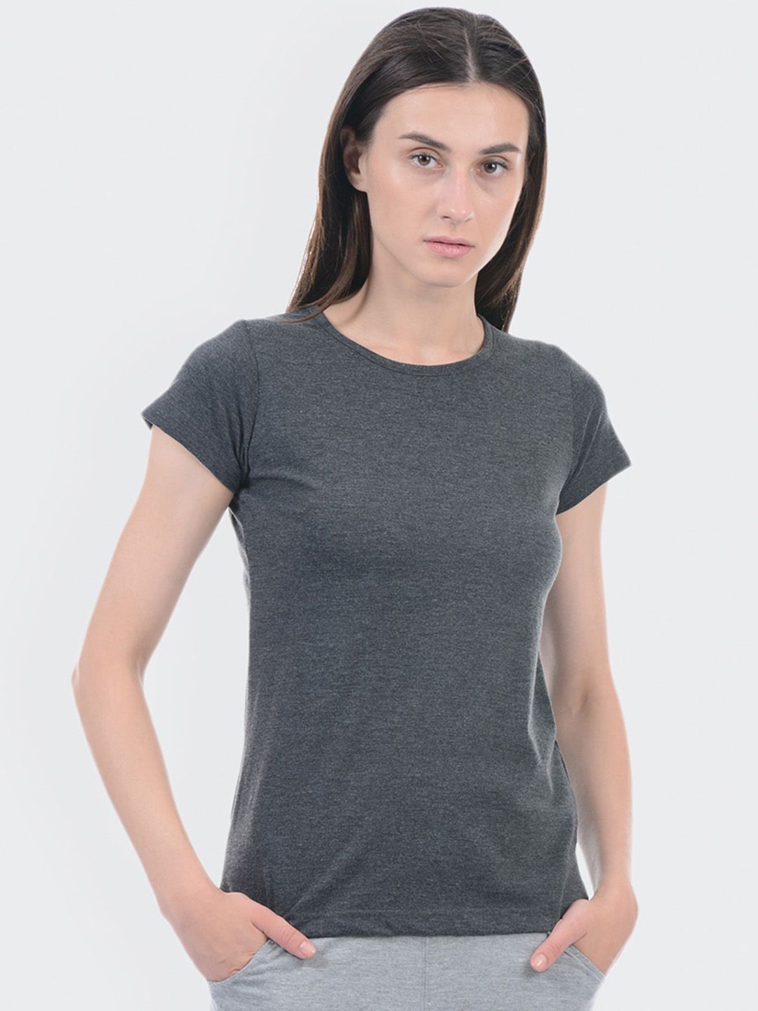 Sweet Dreams Women Charcoal Grey Solid Cotton Lounge T-Shirt Price in India