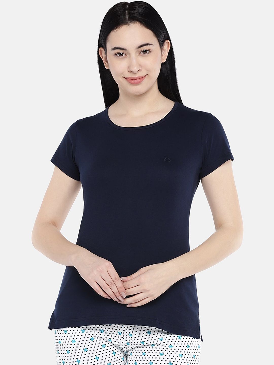 Sweet Dreams Women Navy Blue Solid Lounge T Shirt Price in India