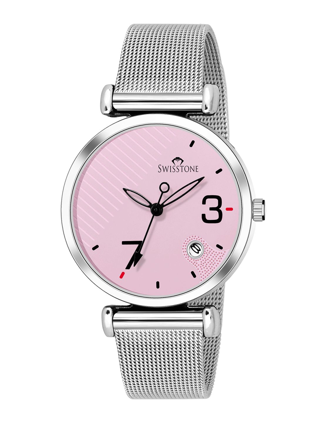 SWISSTONE Women Pink Brass Dial & Silver Toned Strap Analogue Watch CK340-PNK-CH Price in India