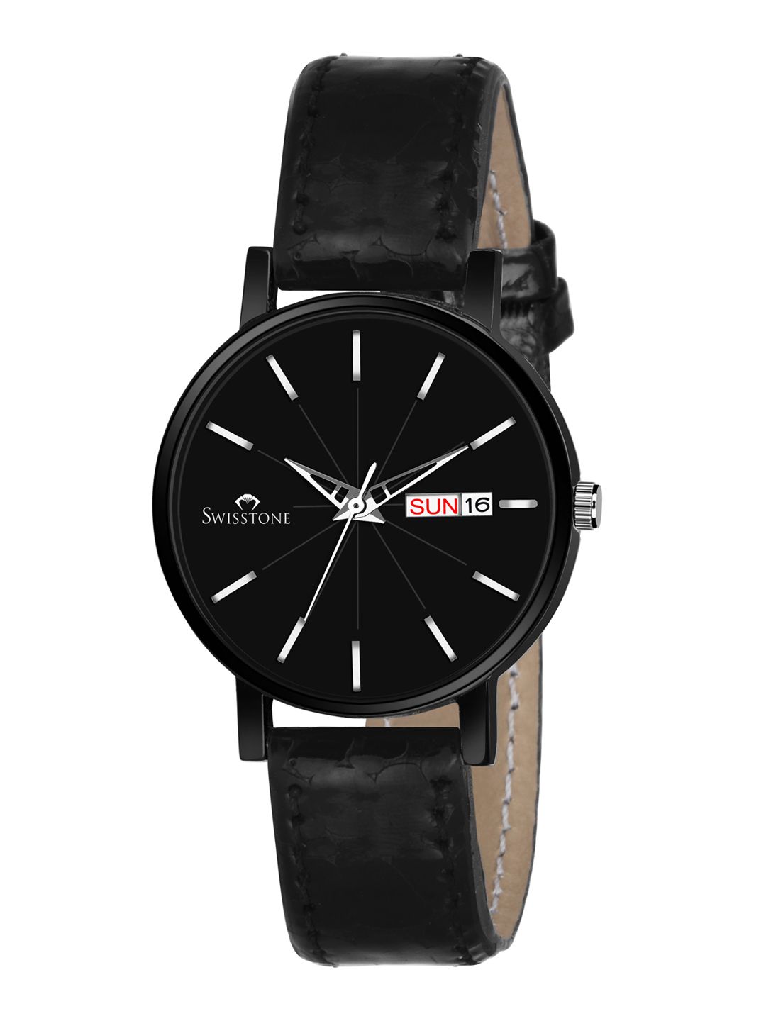 SWISSTONE Women Black Brass Printed Dial & Black Straps Analogue Watch L815-BLK Price in India