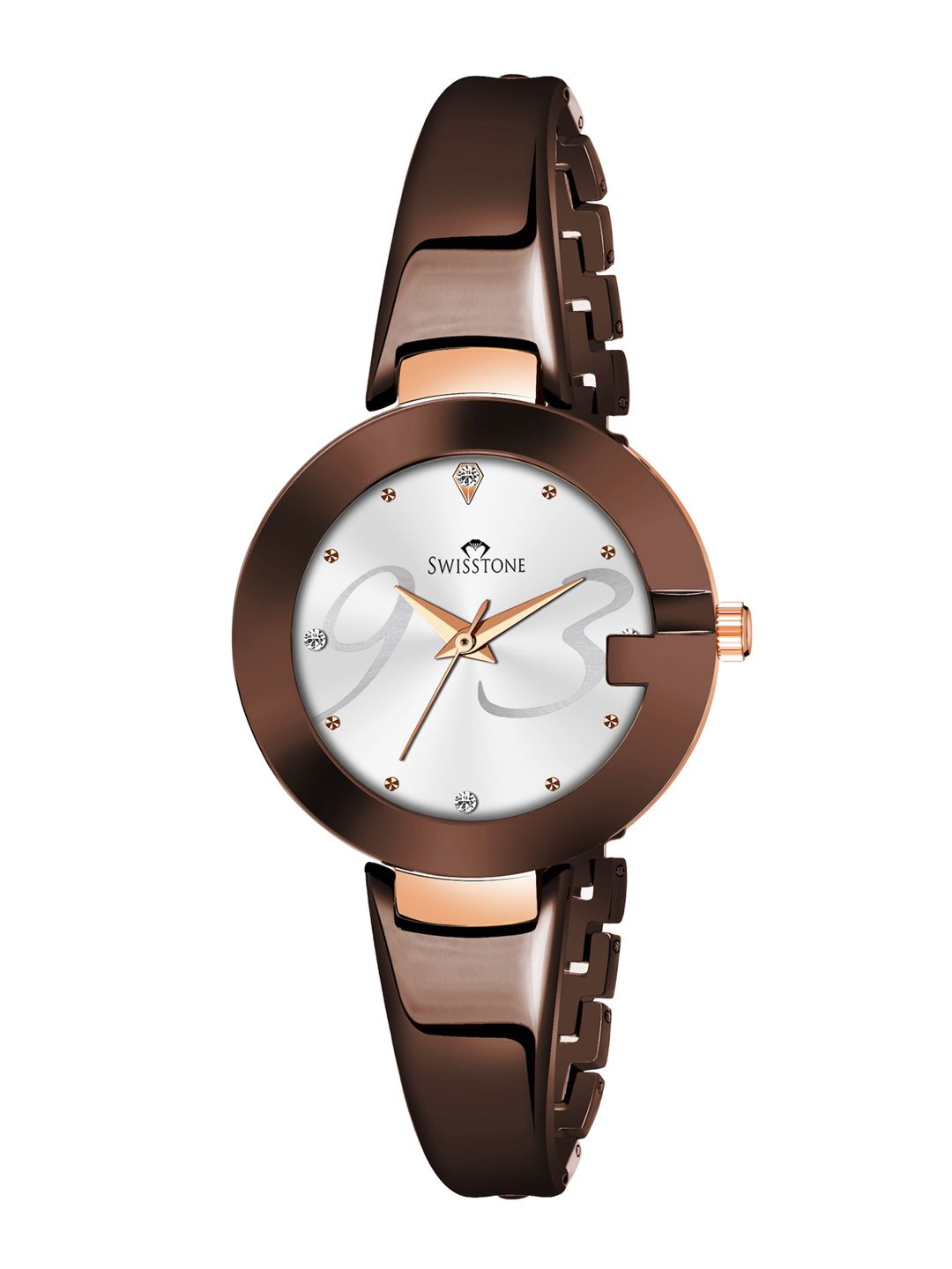 SWISSTONE Women Silver-Toned Brass Dial & Brown Straps Analogue Watch SW-BW183-SLV Price in India