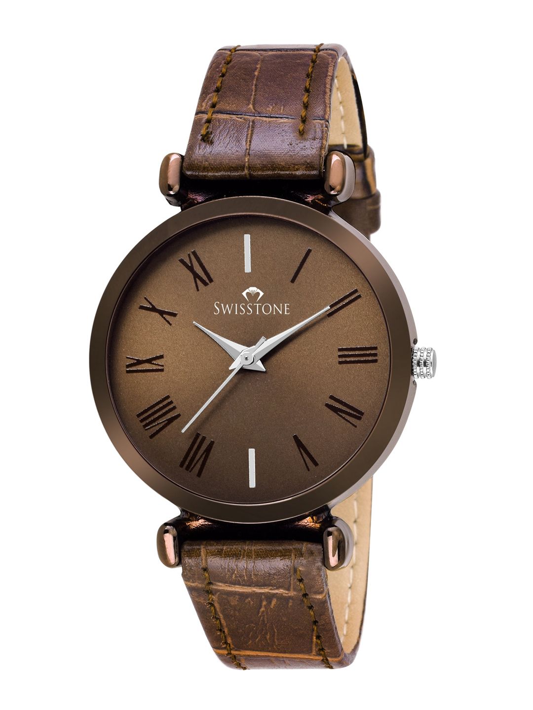 SWISSTONE Women Brown Textured Straps Analogue Watch Price in India