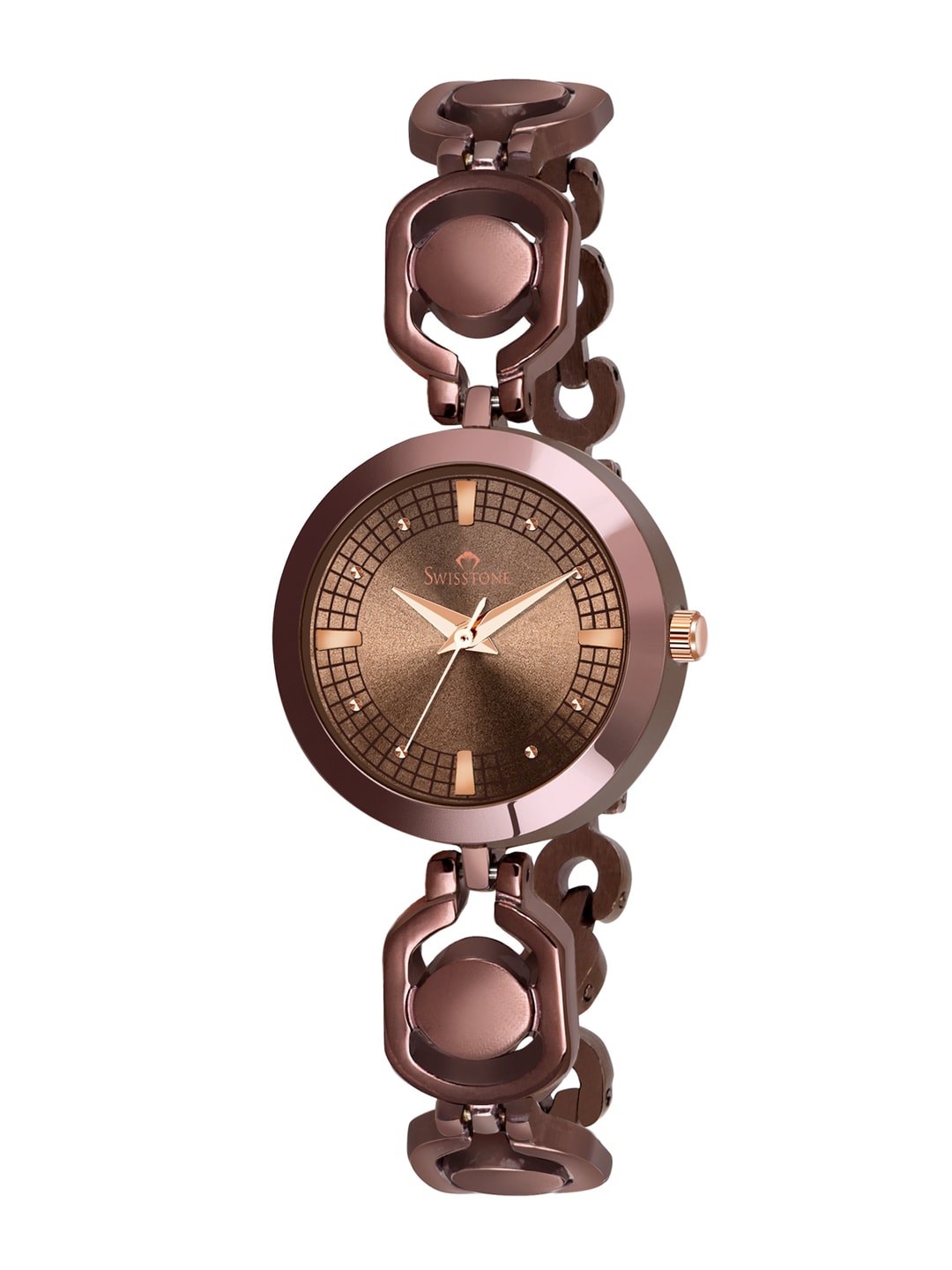 SWISSTONE Women Brown Brass Embellished Dial & Brown Bracelet Style Straps Analogue Watch JEWELS082-BRWN Price in India