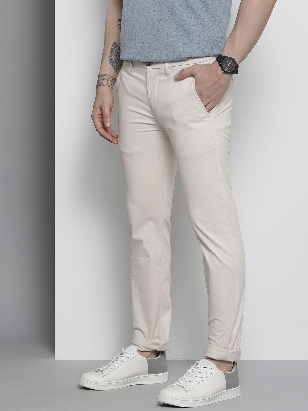 Nautica Men Off White Slim Fit Trousers