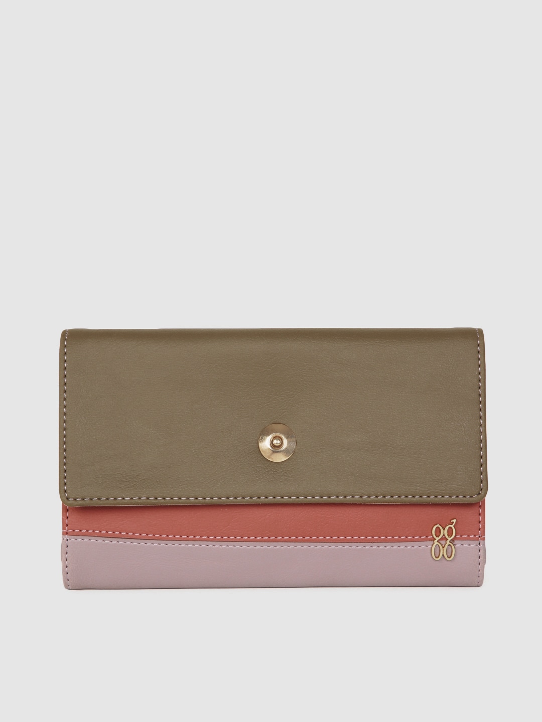 Baggit Women Olive Green & Mauve LWXE MAYZE Colourblocked Three Fold Wallet Price in India