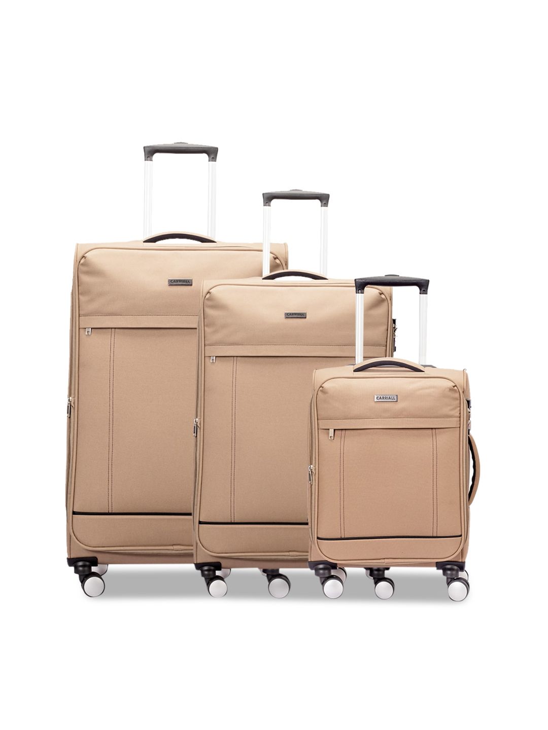 CARRIALL Beige Set Of 3 Solid Soft-Sided Trolley Suitcases Price in India