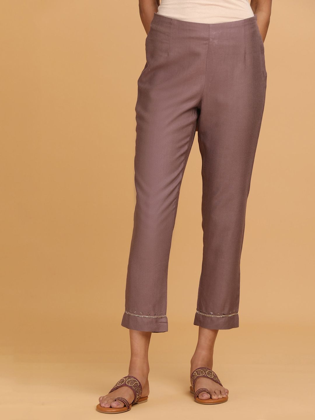 W The Folksong Collection Women Brown Slim Fit Ethnic Trousers Price in India