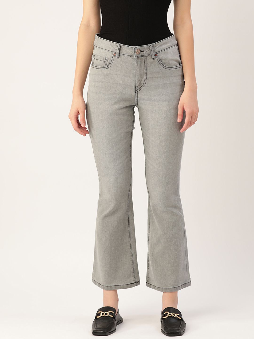 DressBerry Women Grey Flared Stretchable Jeans Price in India