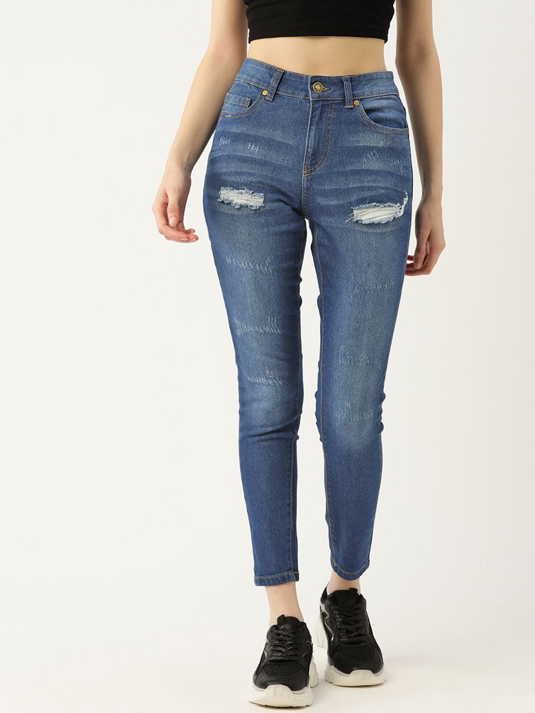 DressBerry Women Blue Skinny Fit Mildly Distressed Light Fade Stretchable Jeans Price in India