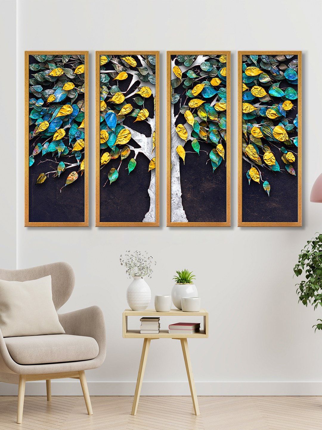 999Store Set of 4 Tree With Stems Canvas Painting Price in India