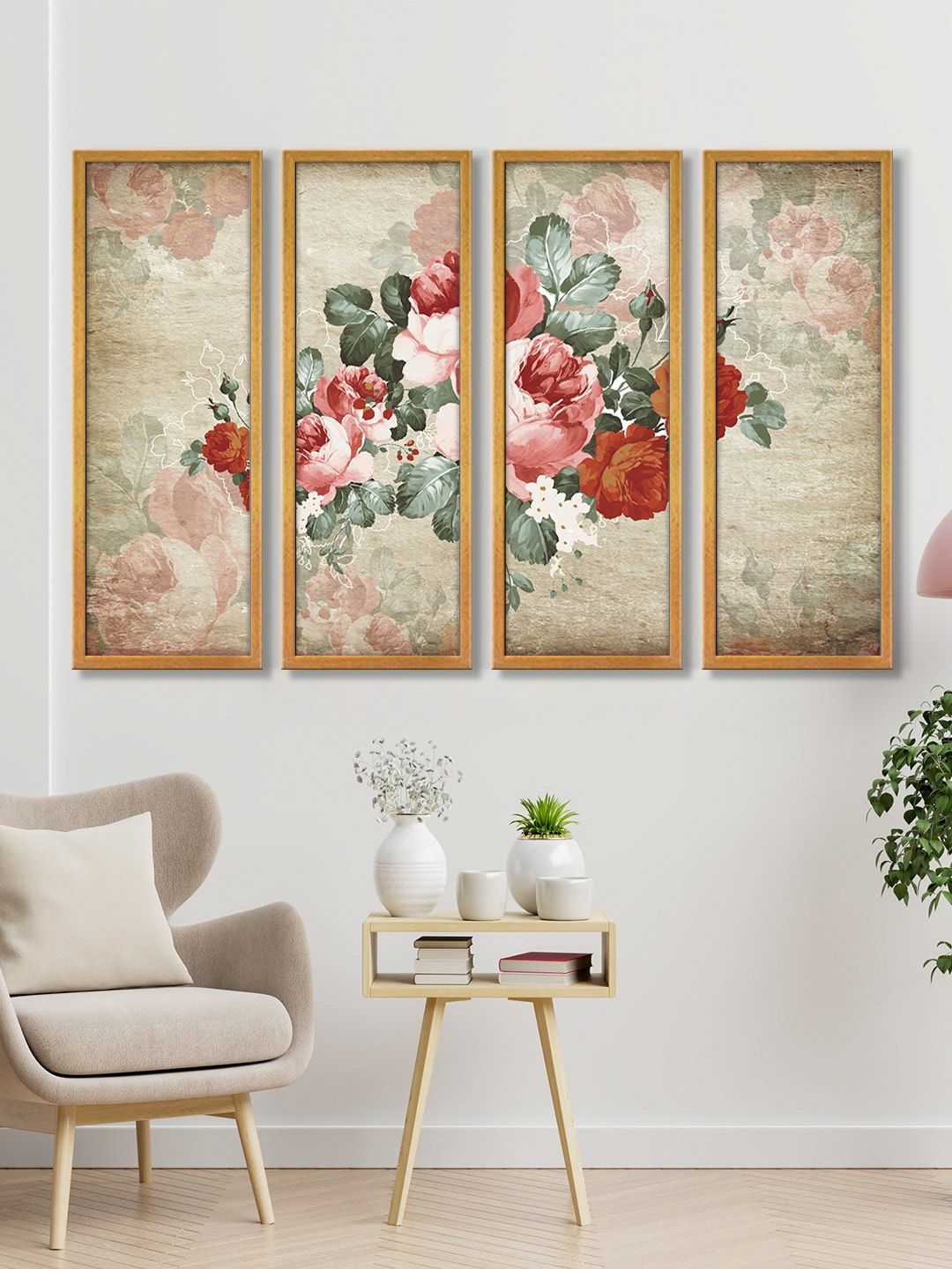 999Store Set of 4 Flowers Canvas Wall Hanging Paintings Price in India