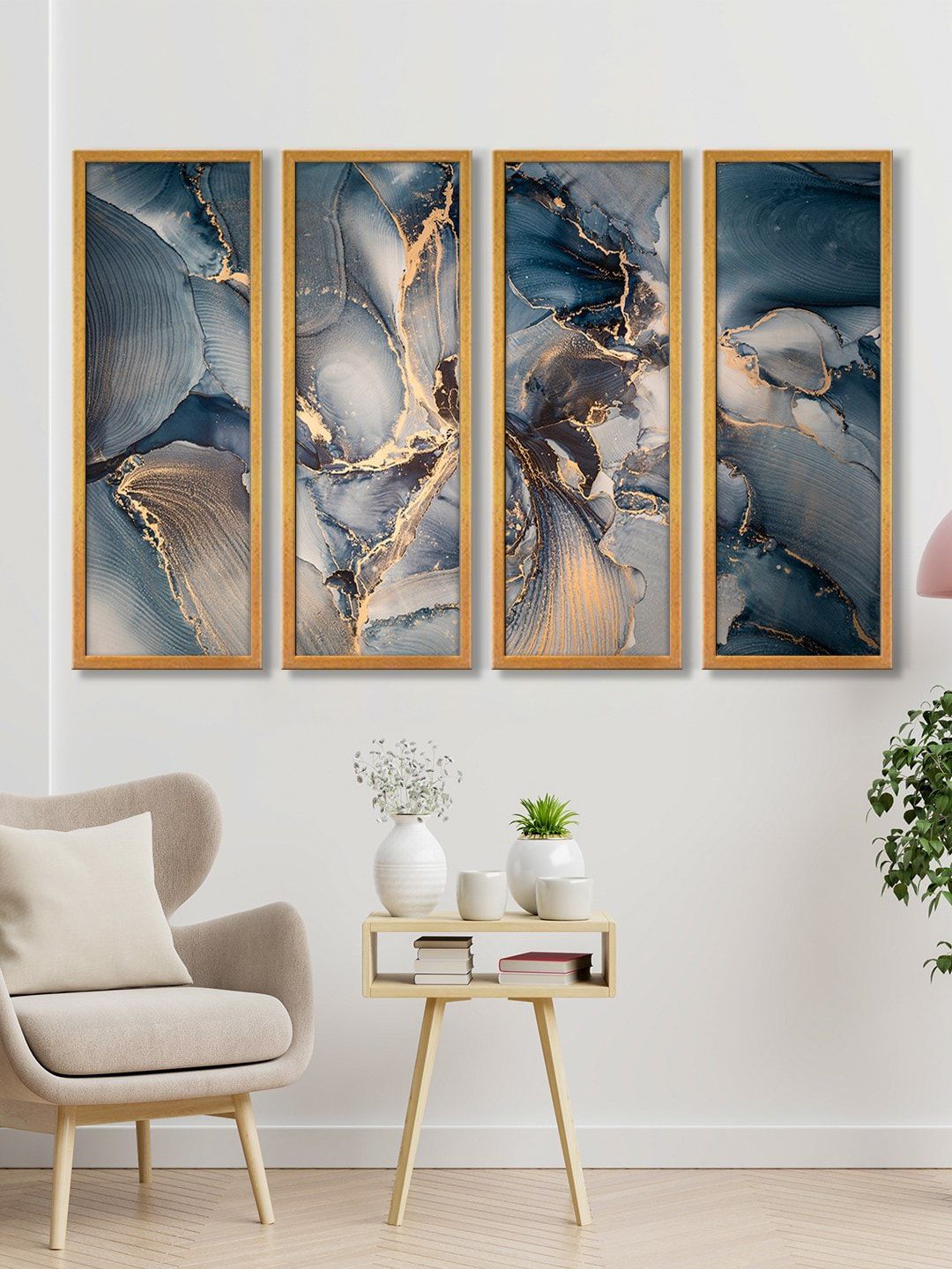999Store Set of 4 Blue Abstract Wall Paintings Price in India