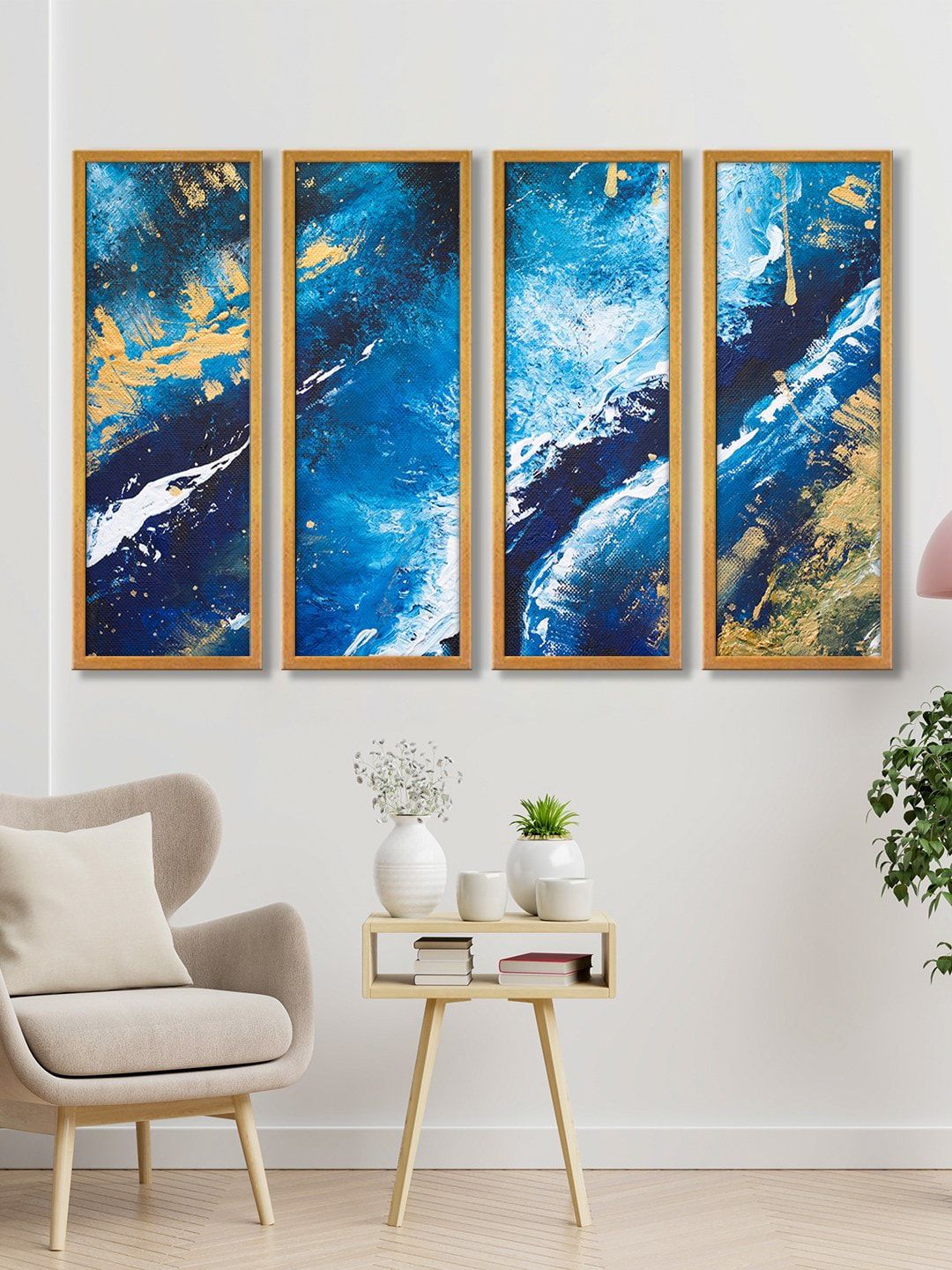999Store Set of 3 Blue Abstract Canvas Wall Art Panels Price in India