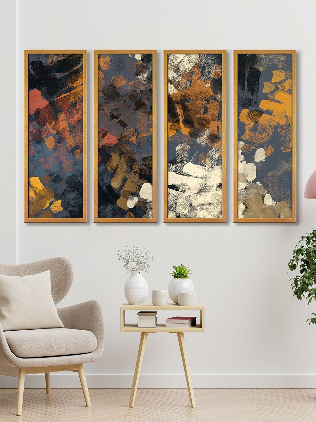 999Store Multicoloured Set of 4 Abstract Art Canvas Wall Hanging Painting Price in India