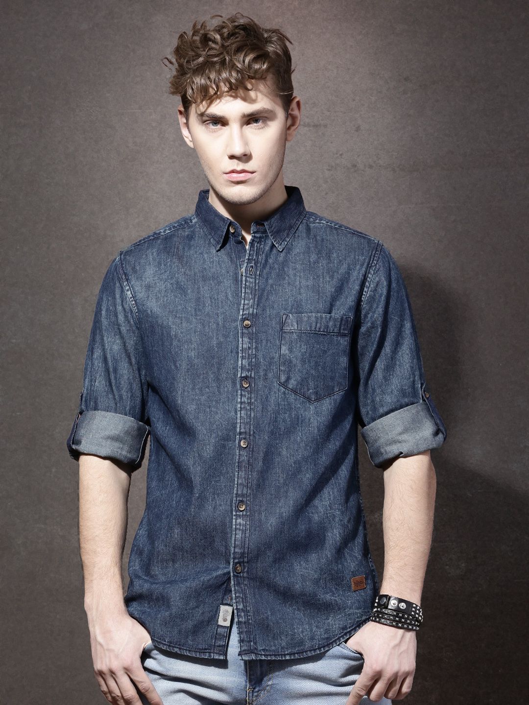 Buy Roadster Men Blue Denim Faded Casual Shirt - Shirts for Men