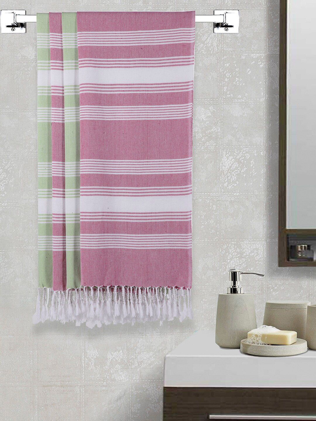 Arrabi Set Of 4 Striped 210 GSM Cotton Bath Towels Price in India