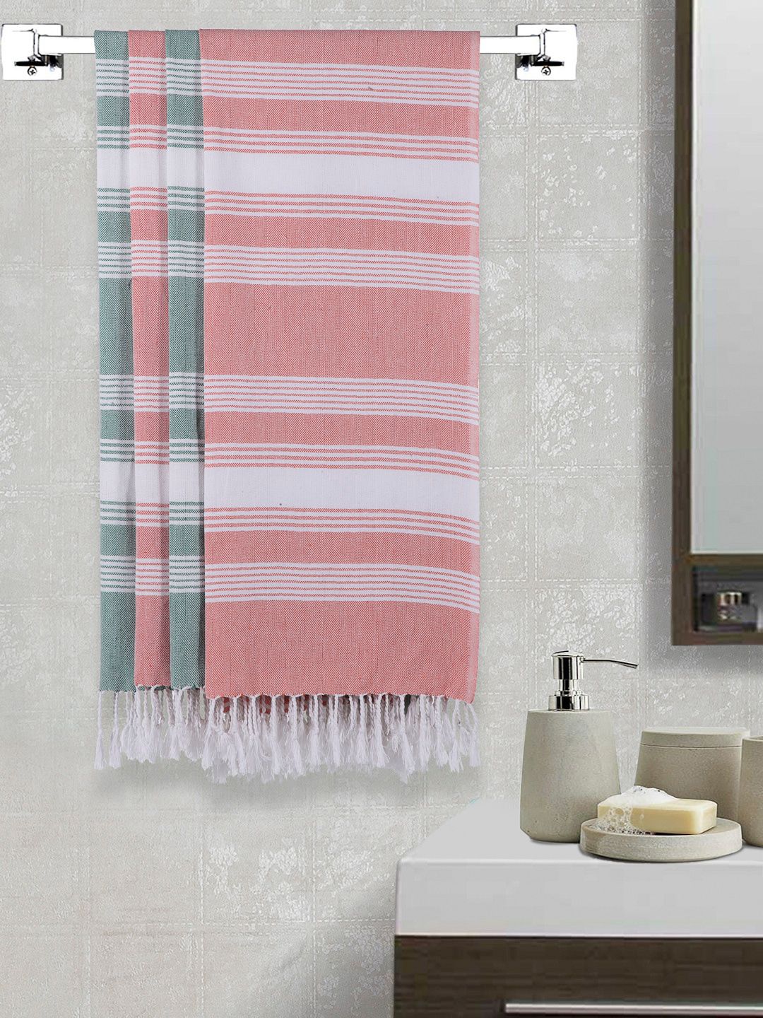 Arrabi Set Of 4 Striped 210 GSM Cotton Bath Towels Price in India