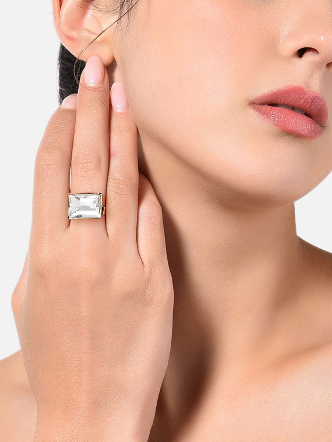 AMI Gold-Plated White Stone-Studded Adjustable Finger Ring Price in India