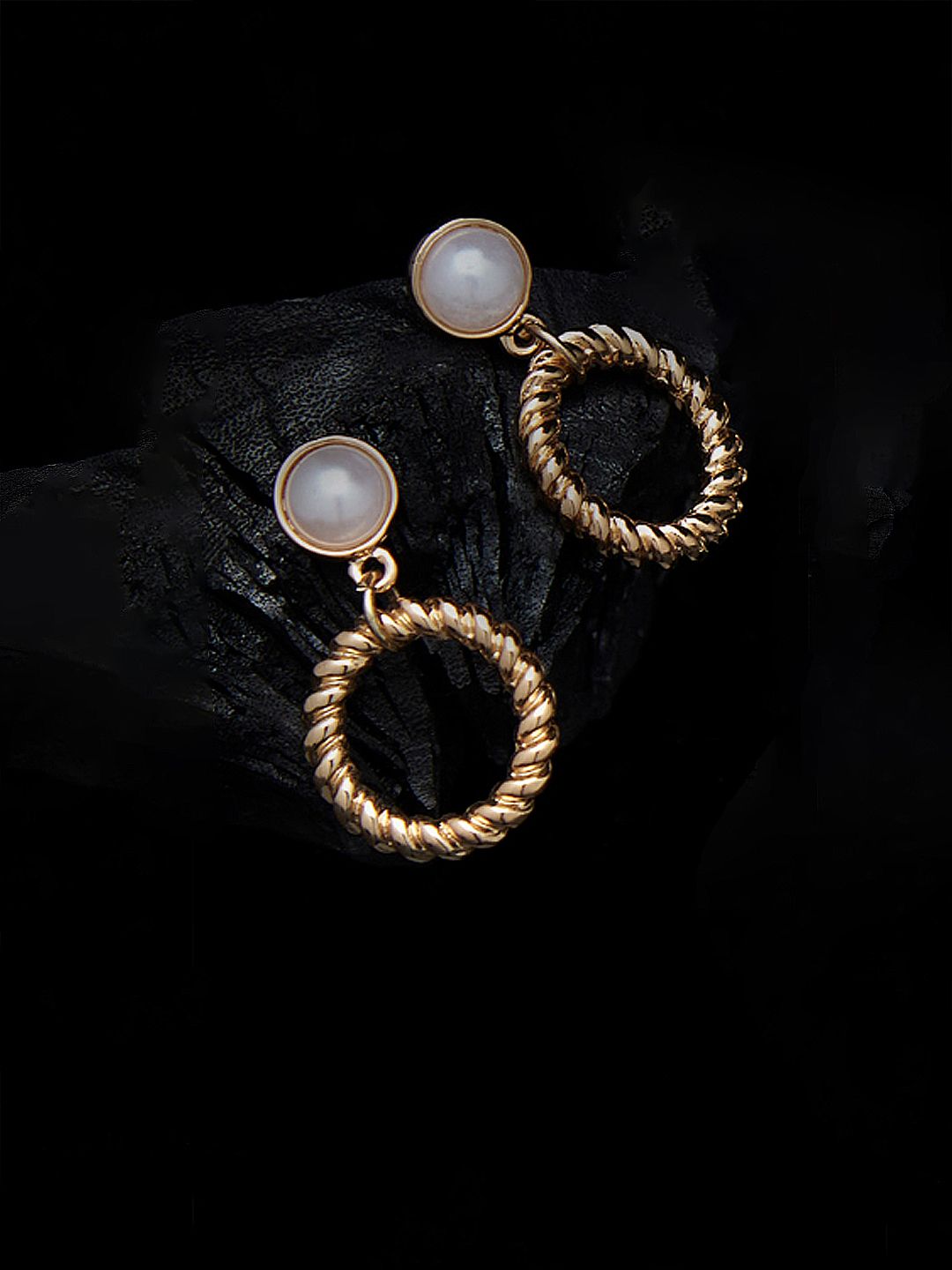AMI Gold-Toned & White Pearl Circular Drop Earrings Price in India