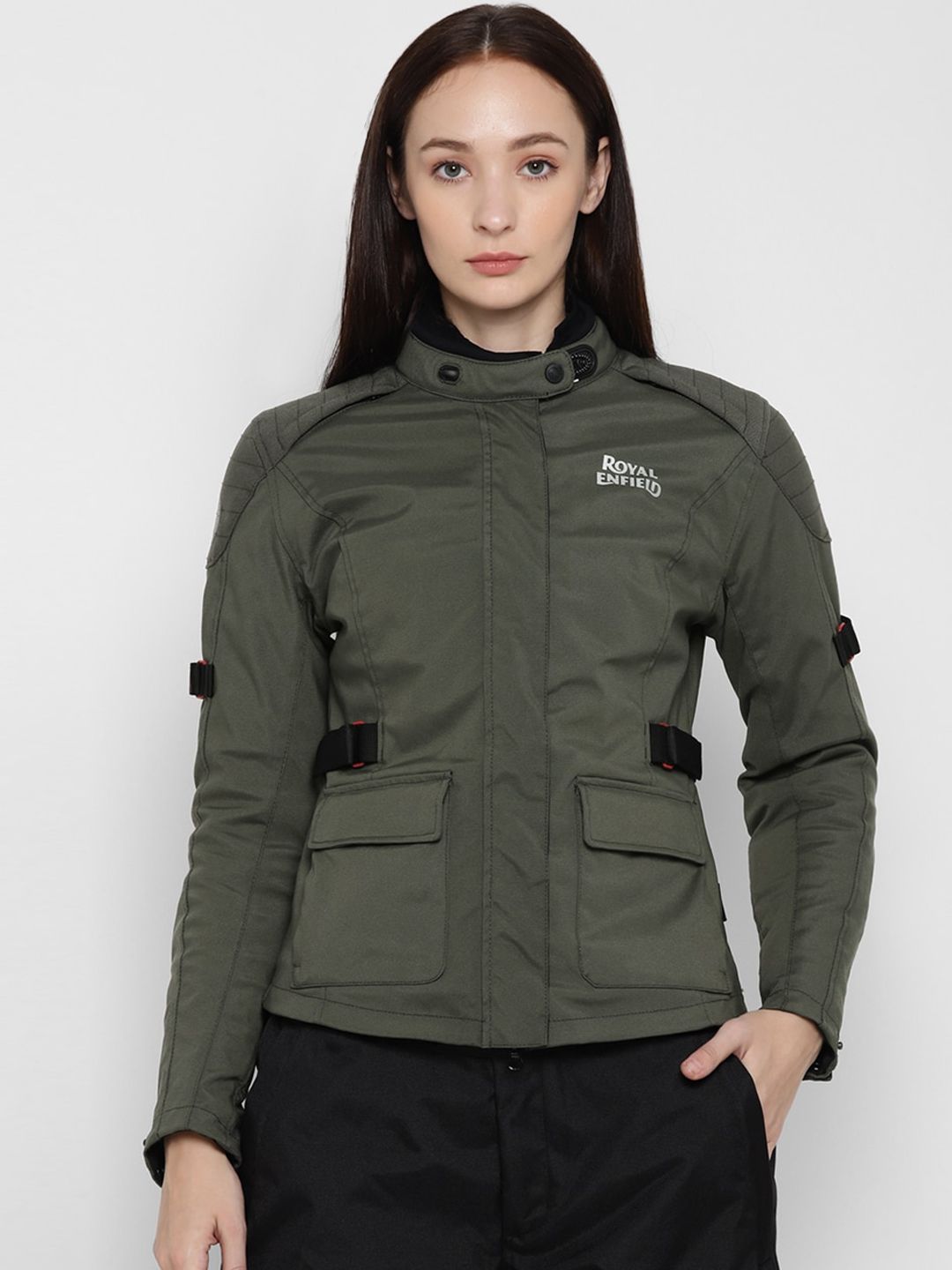 Royal Enfield Women Olive Green Padded Riding Jacket with Patchwork Price in India