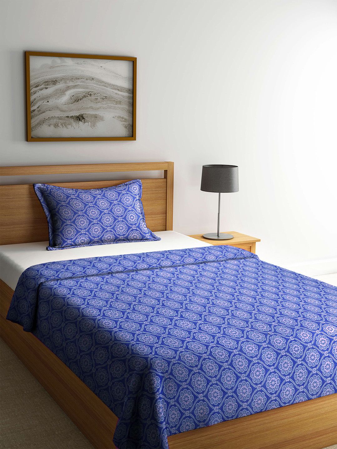 KLOTTHE Blue & Pink Woven Design Cotton Single Bedcover With Pillow Cover Price in India