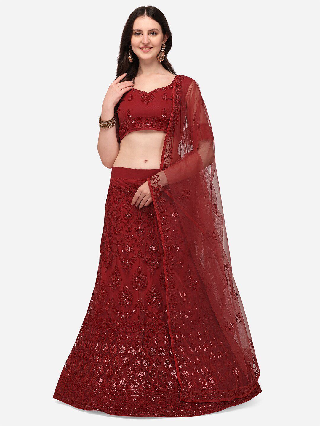 RAJGRANTH Maroon Embellished Semi-Stitched Lehenga & Unstitched Blouse With Dupatta Price in India