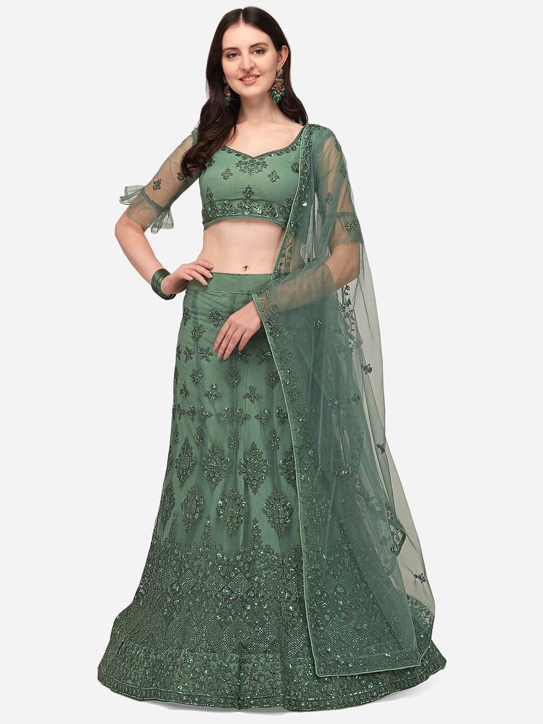 RAJGRANTH Green Embellished Semi-Stitched Lehenga & Unstitched Blouse With Dupatta Price in India