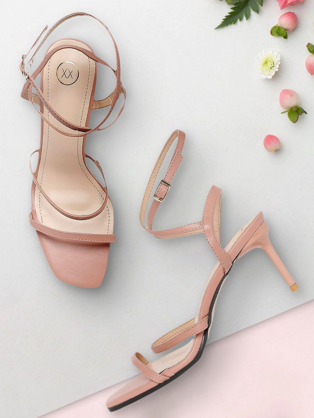 20Dresses Pink & Beige Slim Heeled Sandals Price in India