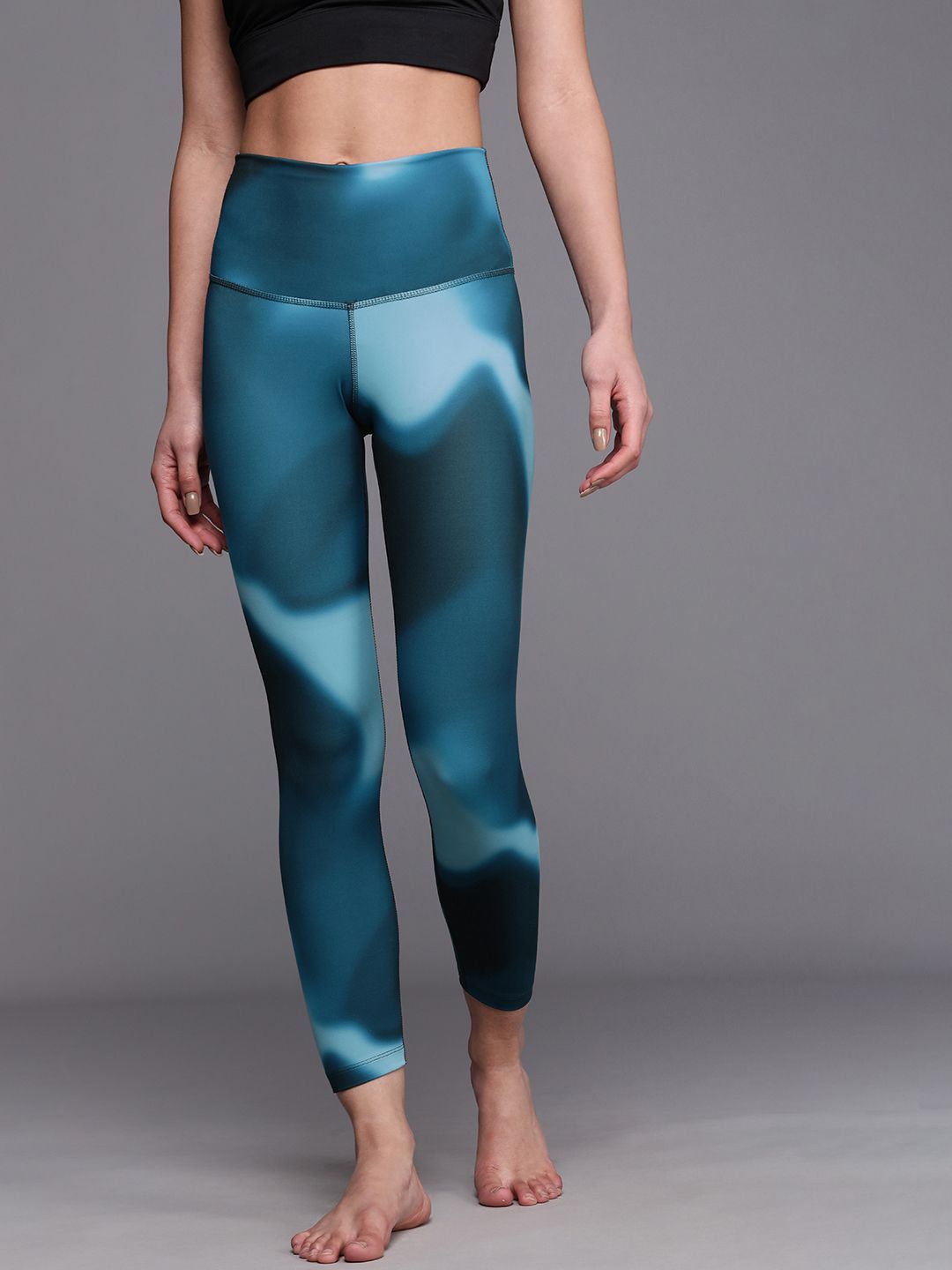 Nike Women Blue & White Yoga Dri-Fit 7/8 High-Rise Printed Tights Price in India