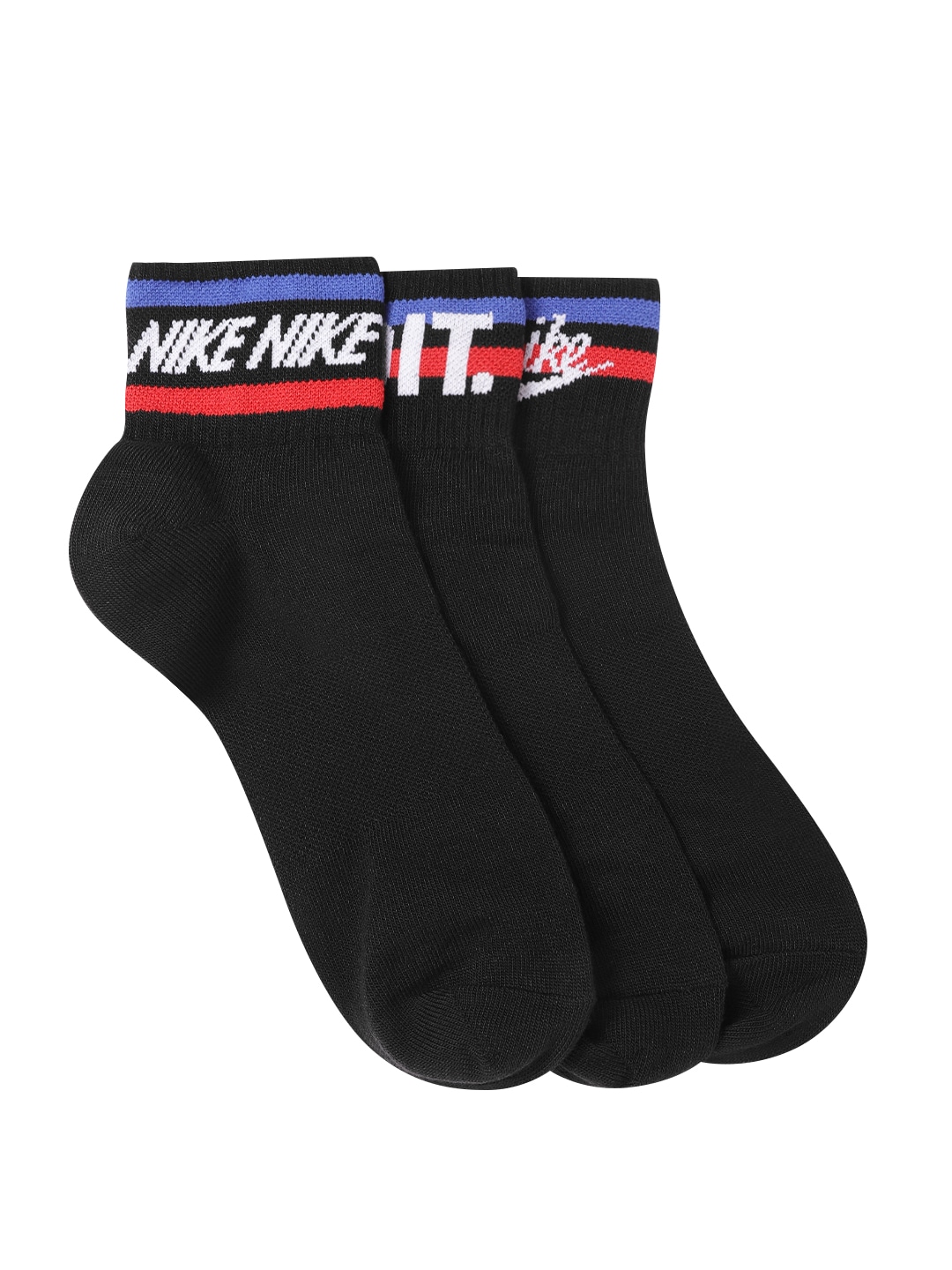 Nike Unisex Pack of 3 Black Striped Detail Above Ankle Length Socks Price in India