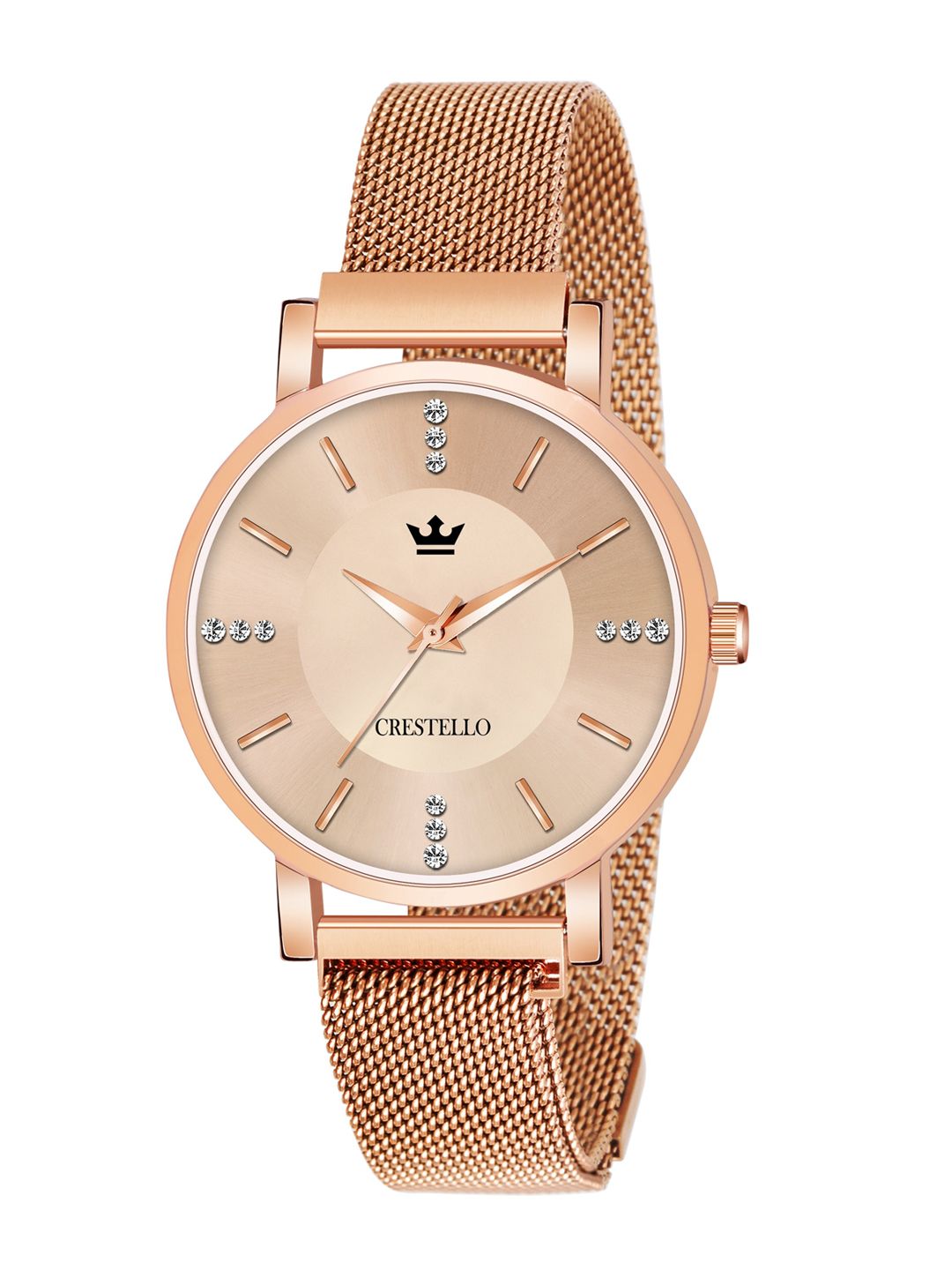 CRESTELLO Women Rose Gold Embellished Bracelet Style Analogue Watch CR-RG113 Price in India