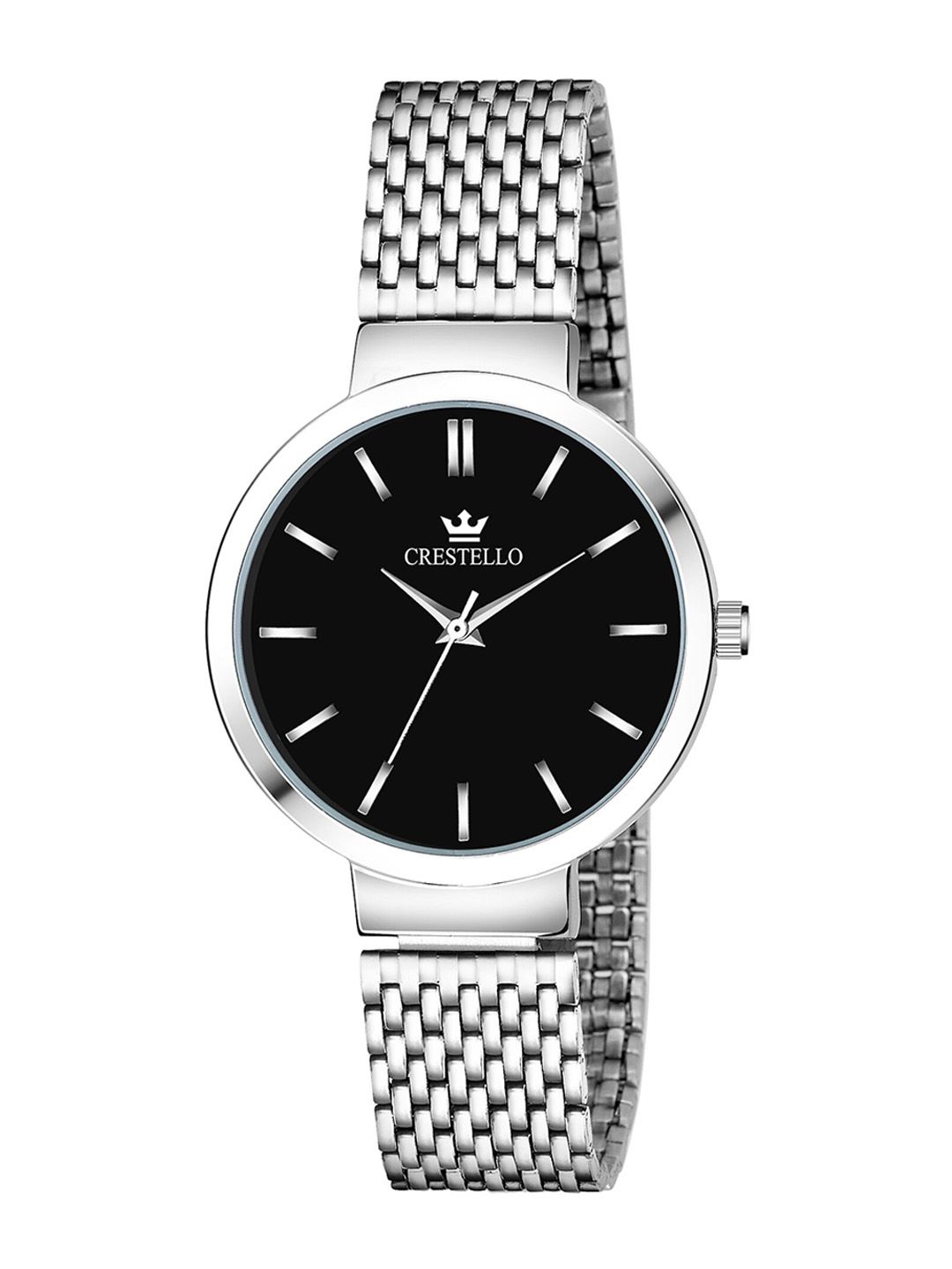 CRESTELLO Women Black Brass Dial & Silver Toned Bracelet Style Analogue Watch CR-L121 Price in India