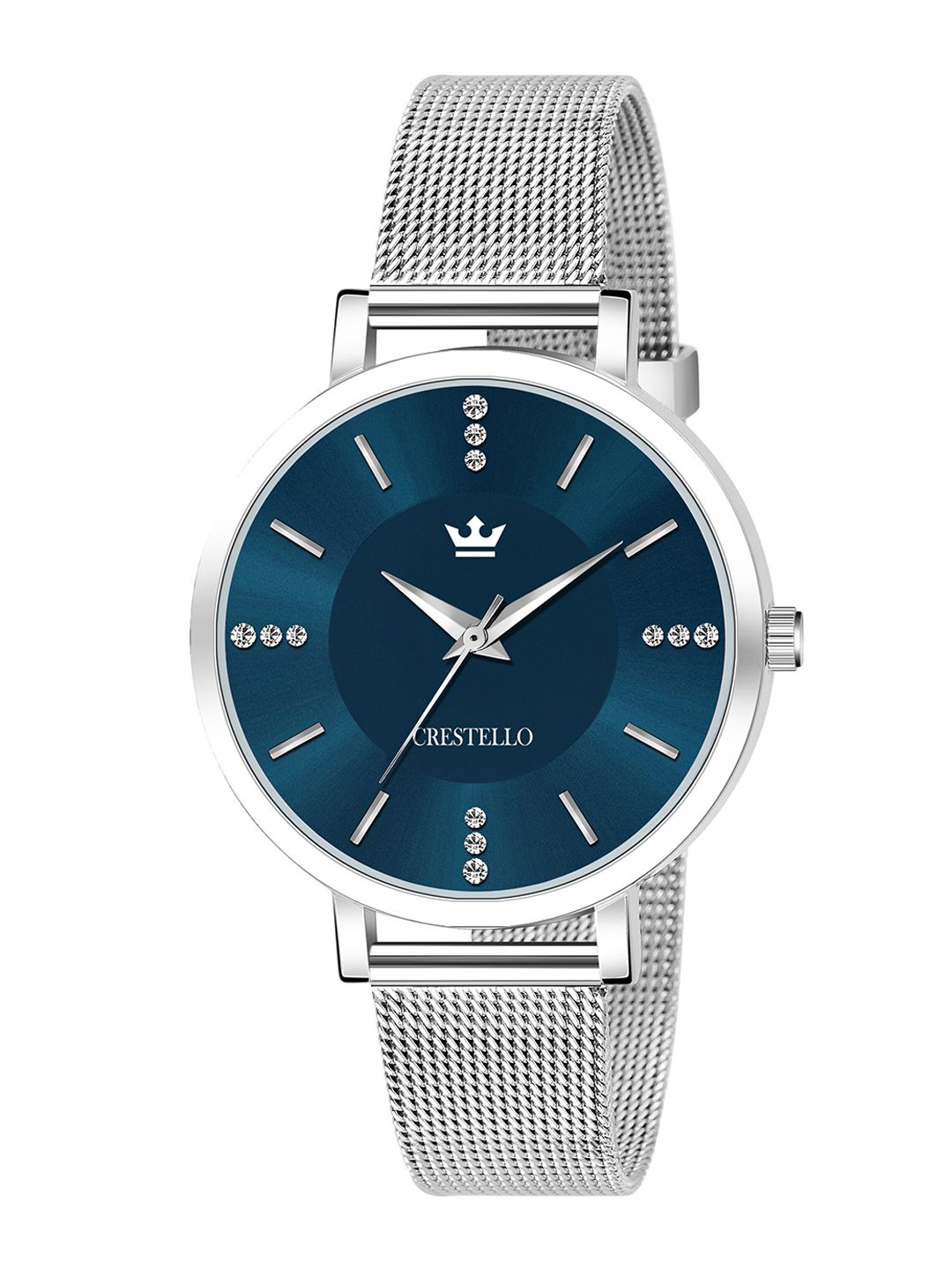 CRESTELLO Woman Blue Brass Embellished Dial & Silver Bracelet Style Straps Watch Price in India