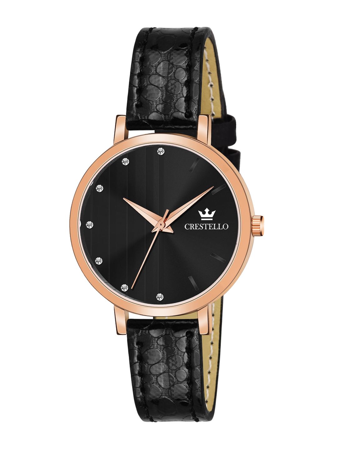 CRESTELLO Women Black Brass Dial & Black Straps Analogue Watch CR-RG103-BLK Price in India