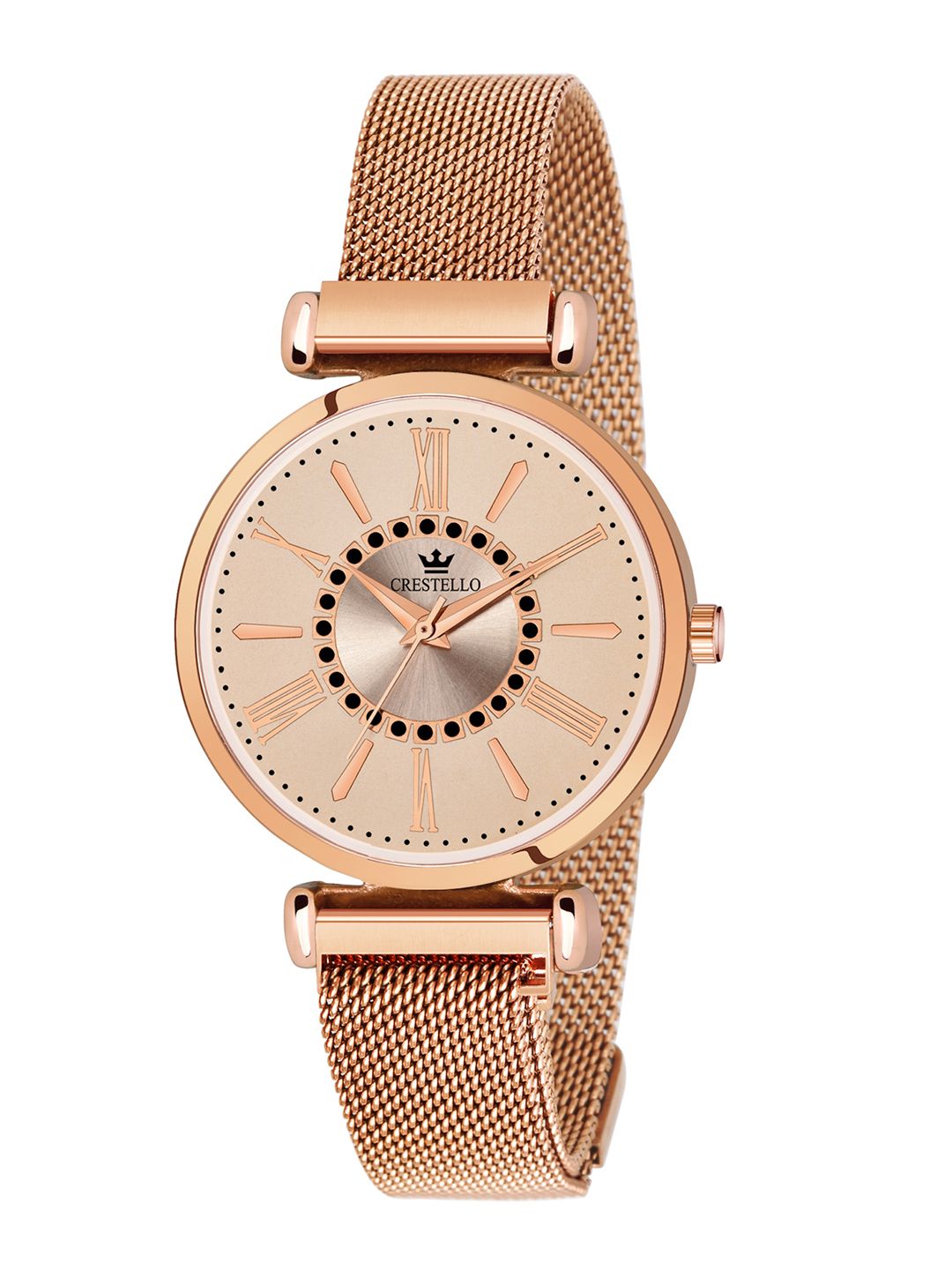 CRESTELLO Women Rose Gold-Toned Brass Dial & Rose Gold Toned Bracelet Style Straps Analogue Watch Price in India