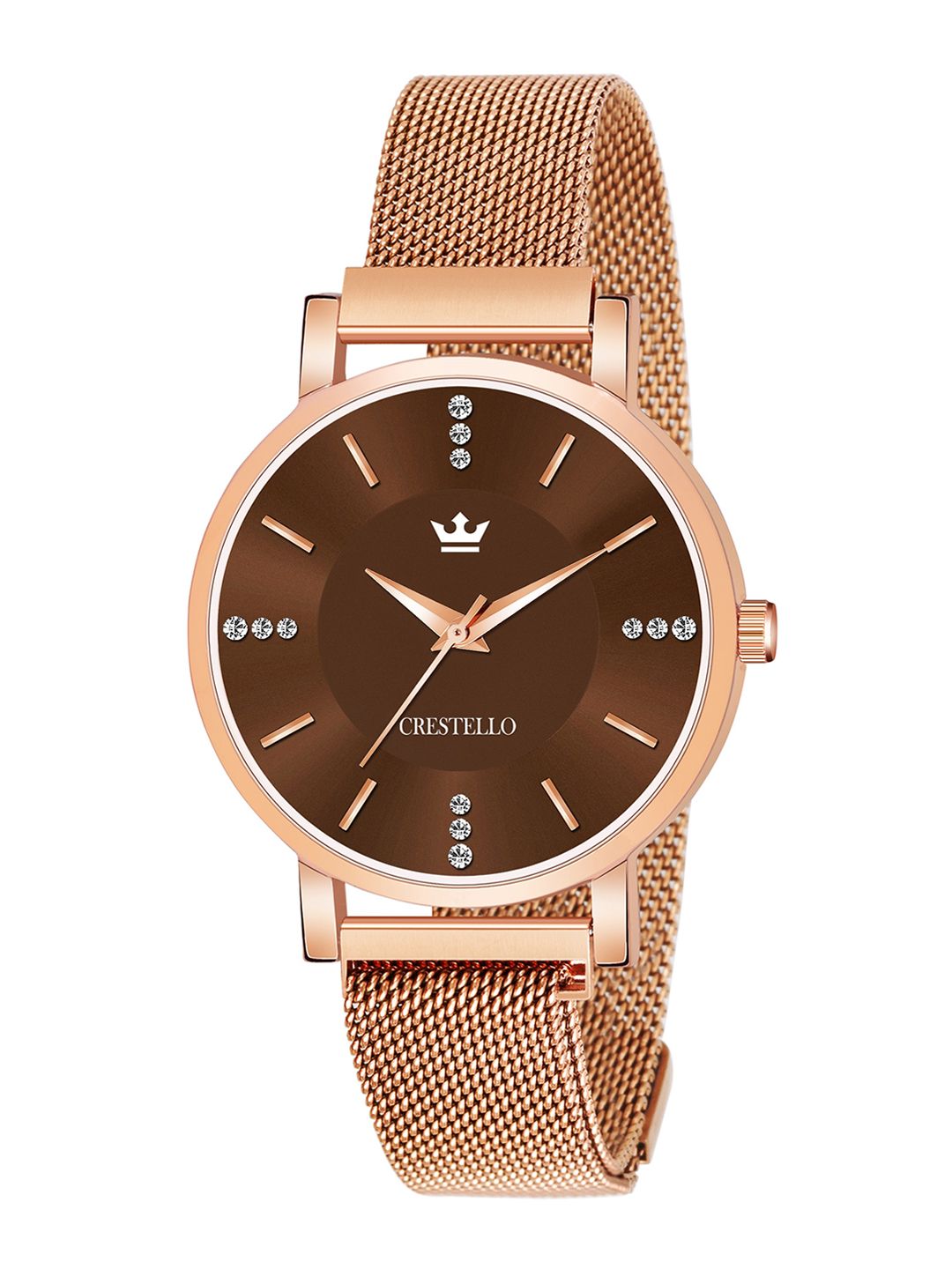 CRESTELLO Women Brown Dial & Rose Gold Bracelet Style Straps Analogue Watch CR-RG113-BRW Price in India