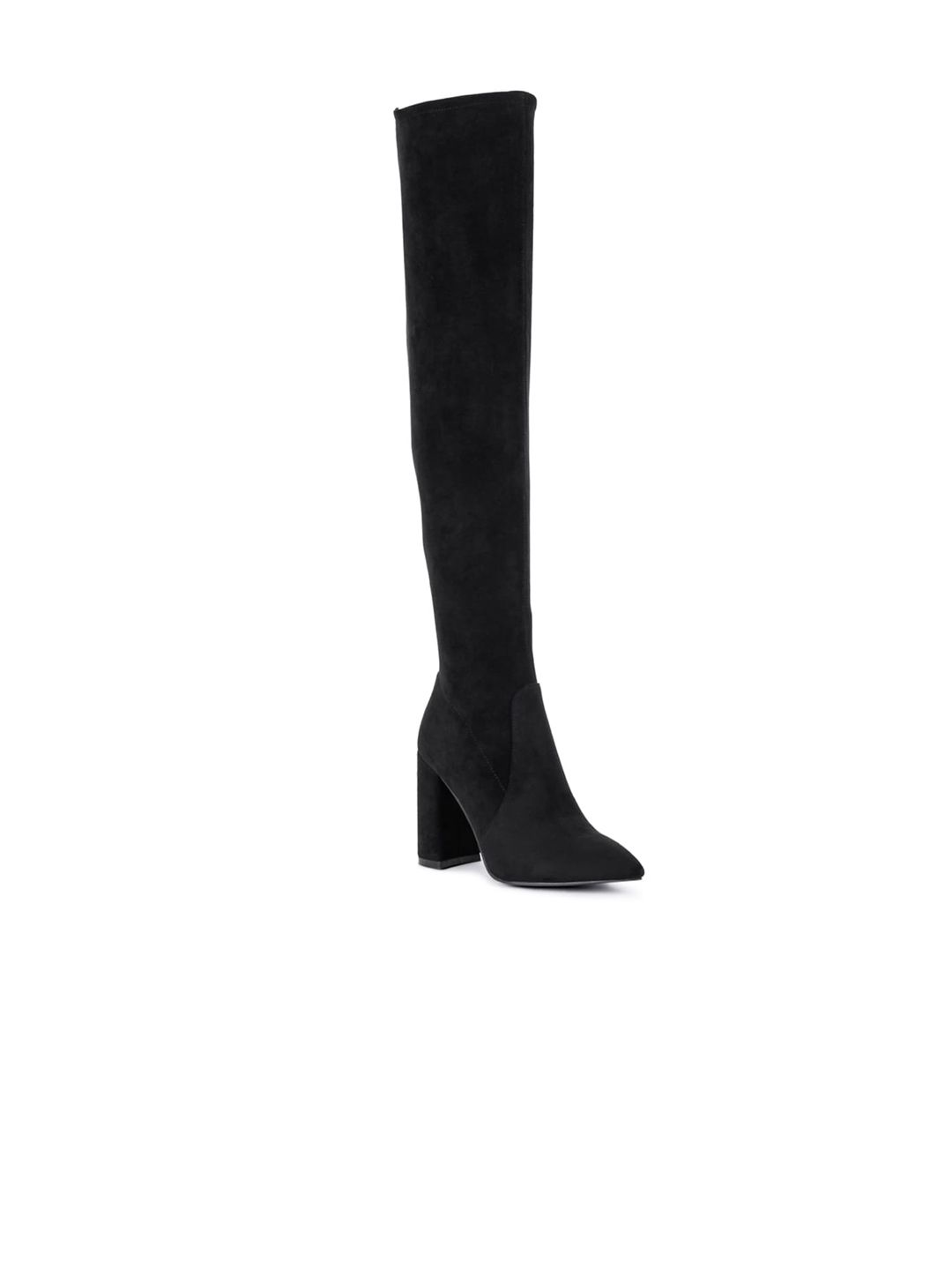 London Rag Women Black Solid Suede High-Top Heeled Boots Price in India