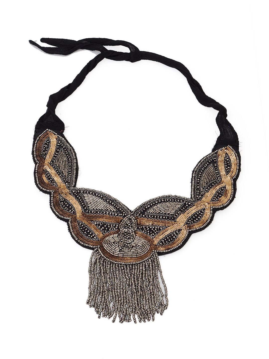 Diwaah Black & Gold-Toned Embellished Fabric Necklace Price in India