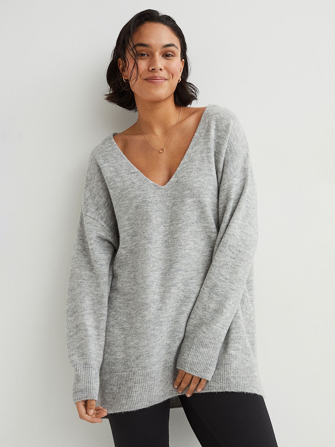 H&M Woman Grey V-neck jumper Price in India