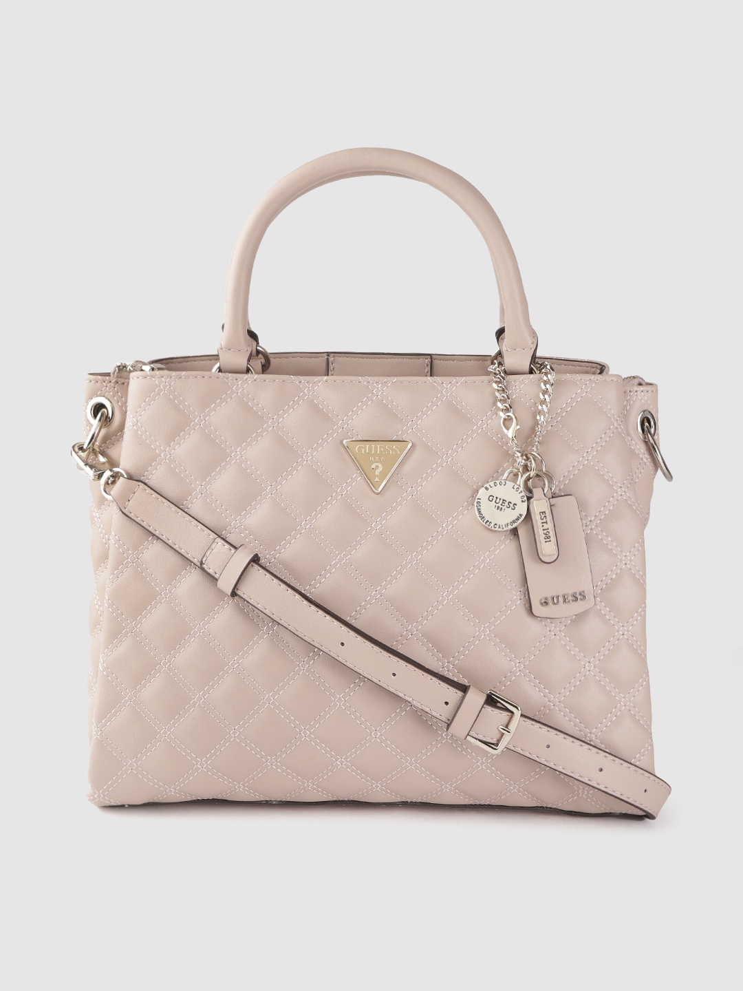 GUESS Peach-Coloured Quilted Handheld Bag Price in India