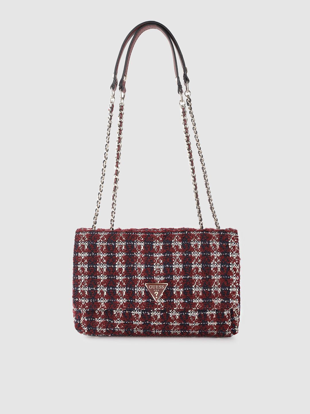 GUESS Maroon & Off-White Self Design Shoulder Bag Price in India