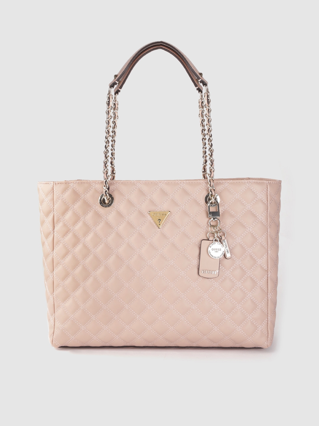 GUESS Women Pink Quilted Structured Shoulder Bag Price in India