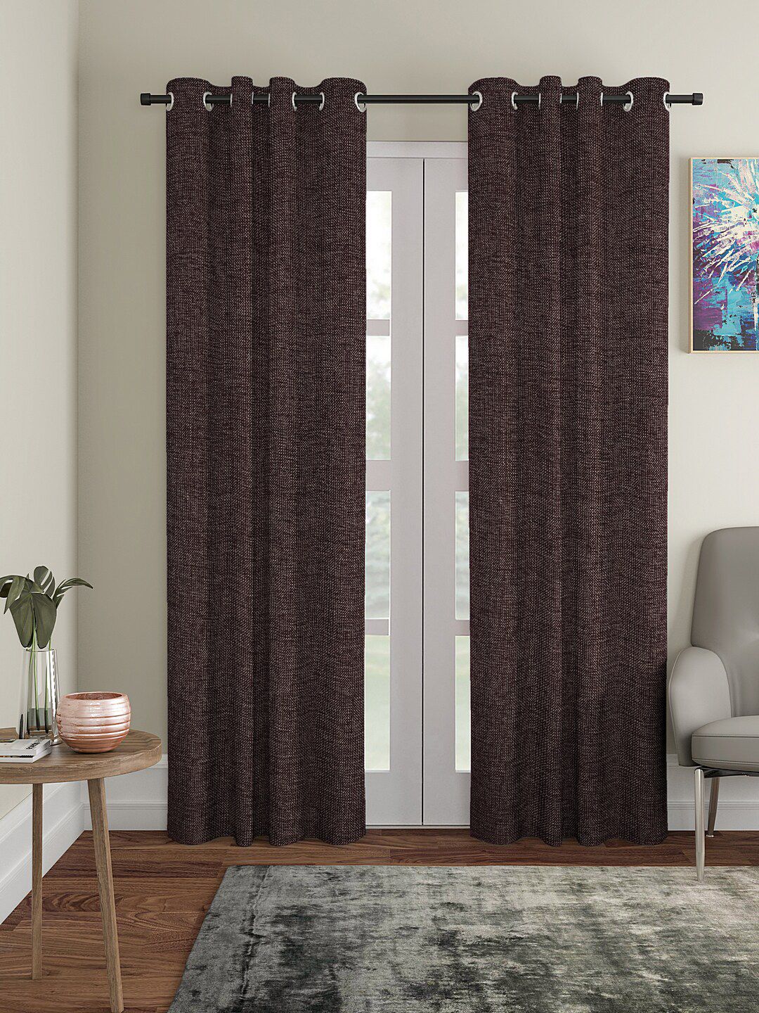 KLOTTHE Set of 2 Brown Door Curtain Price in India