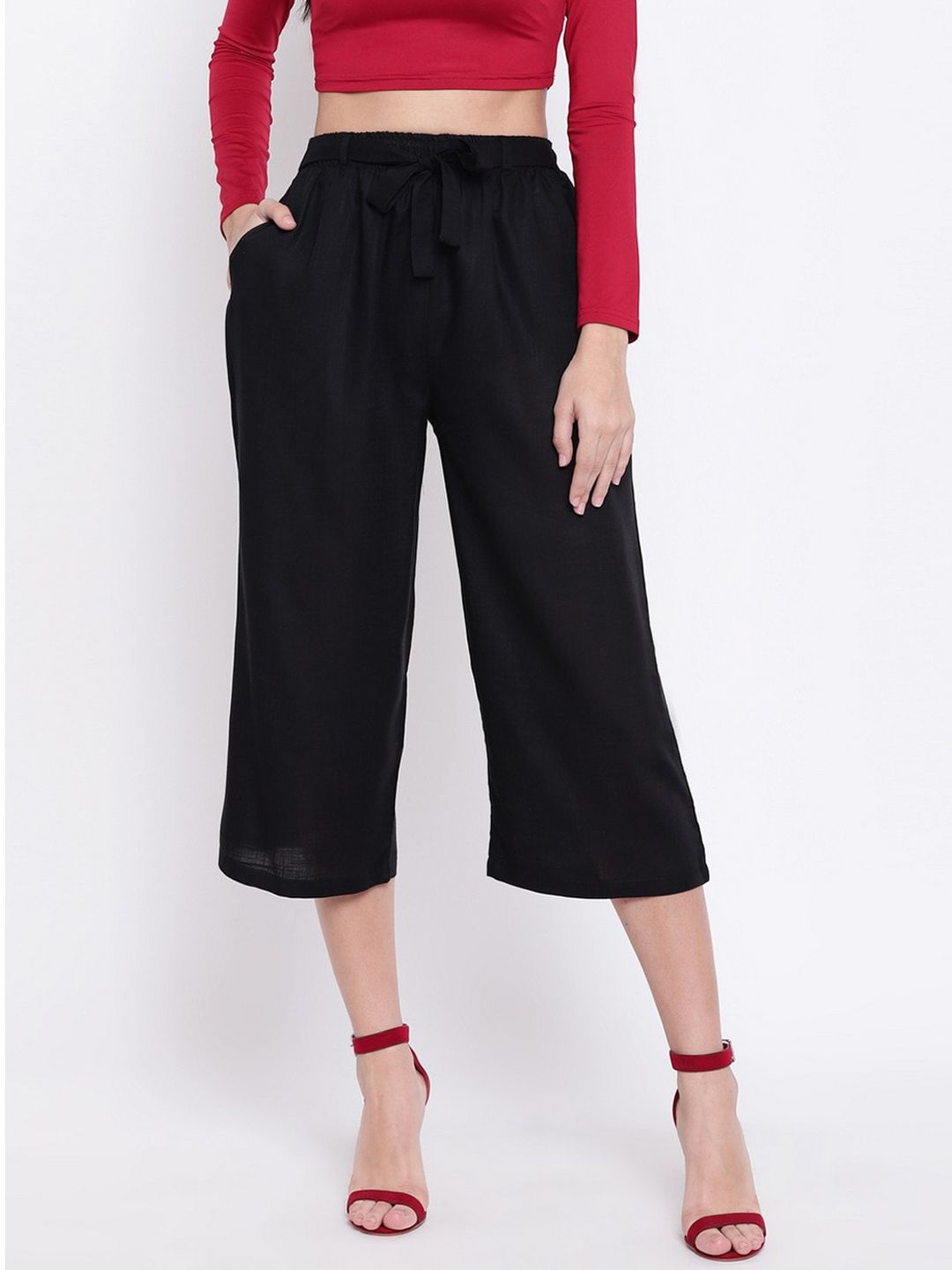 RIVI Women Black Loose Fit Culottes Trousers Price in India