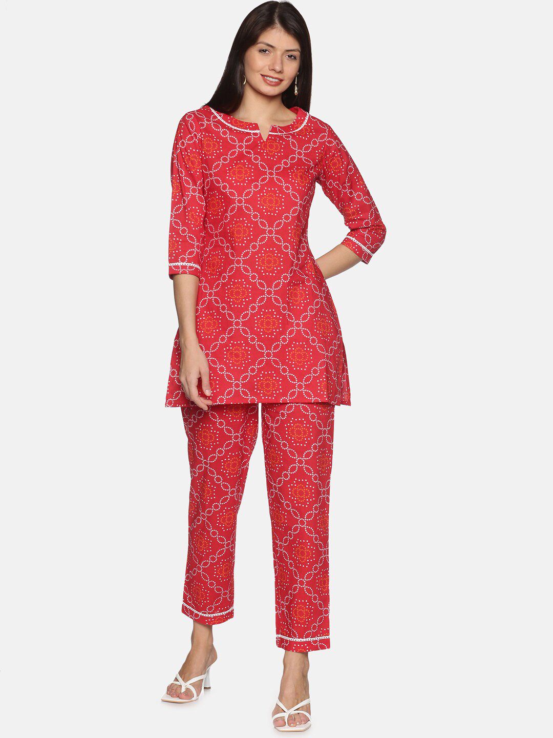 Palakh Women Red & White Printed Night suit Price in India