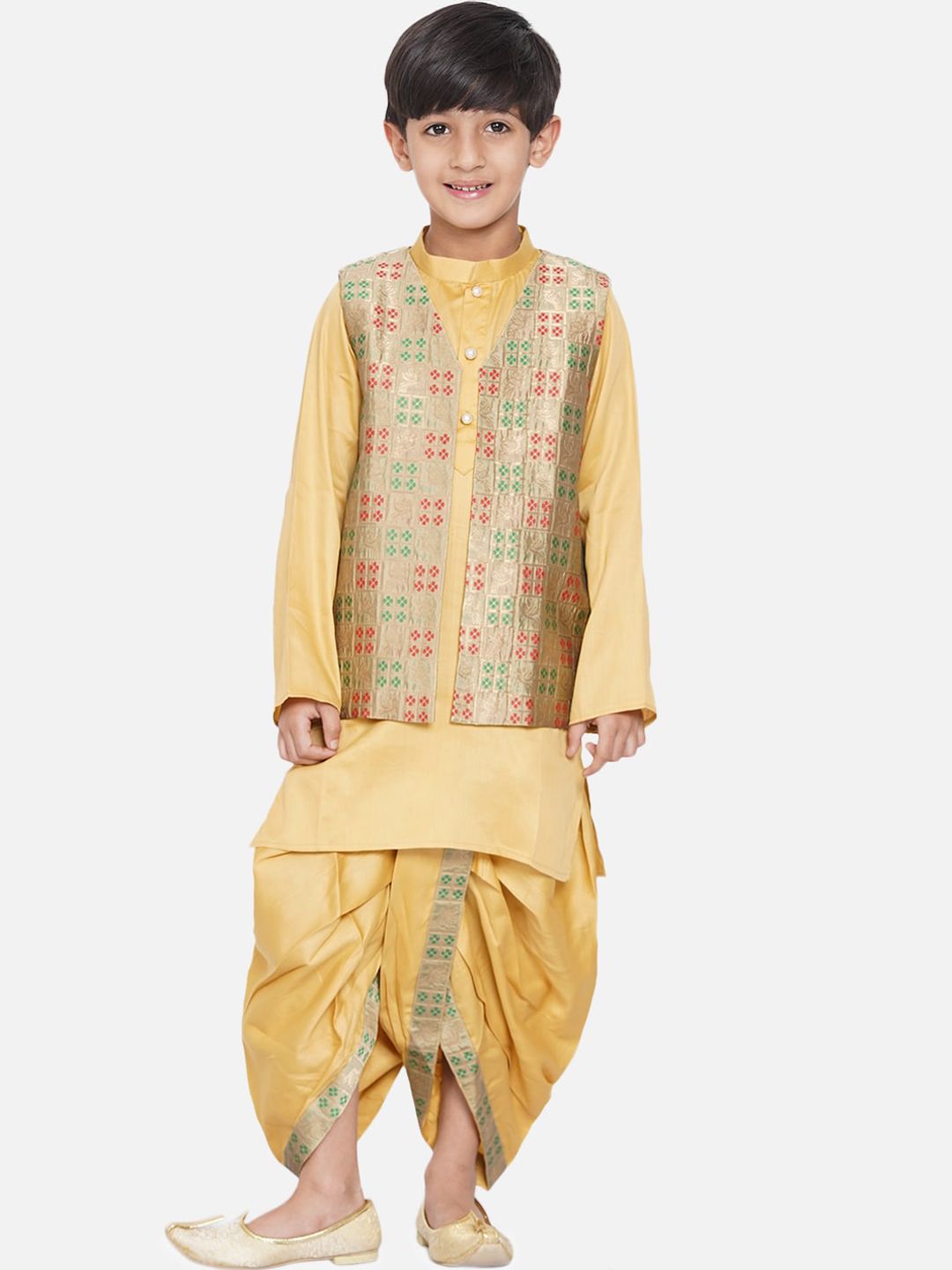 Little Bansi Boys Gold-Toned Ethnic Motifs Kurta with Dhoti Pants