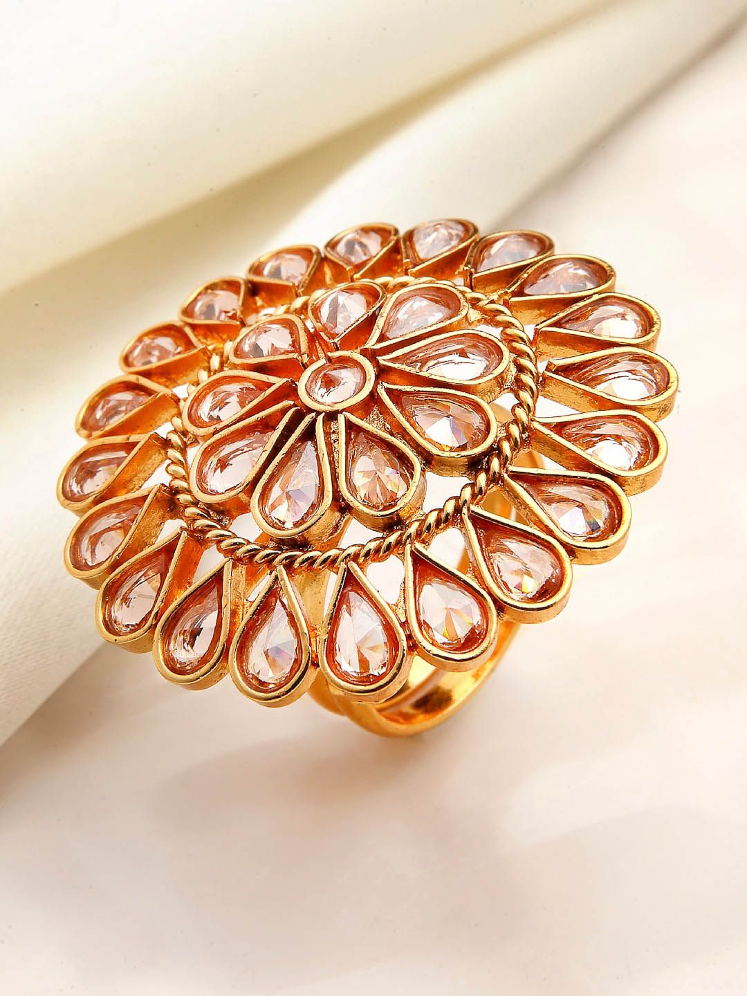 ZENEME Gold-Plated & Metallic AD Studded Finger Ring Price in India