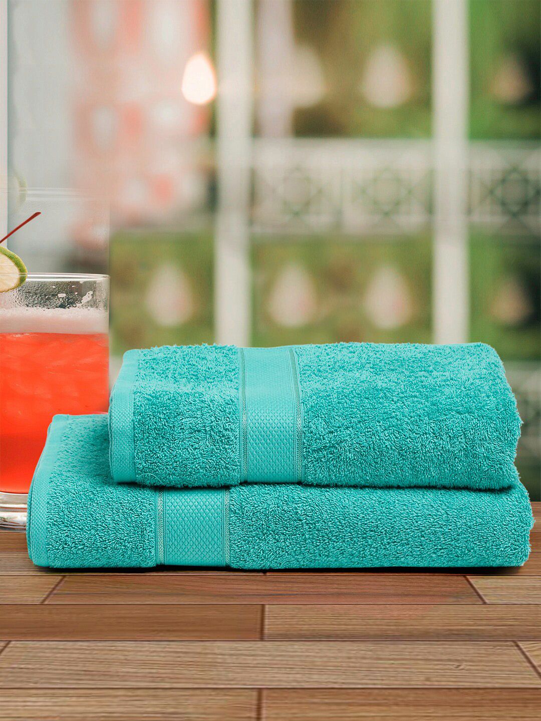 Creeva Unisex Sea Green Set Of 2 Solid 525 GSM Bath Towels Price in India
