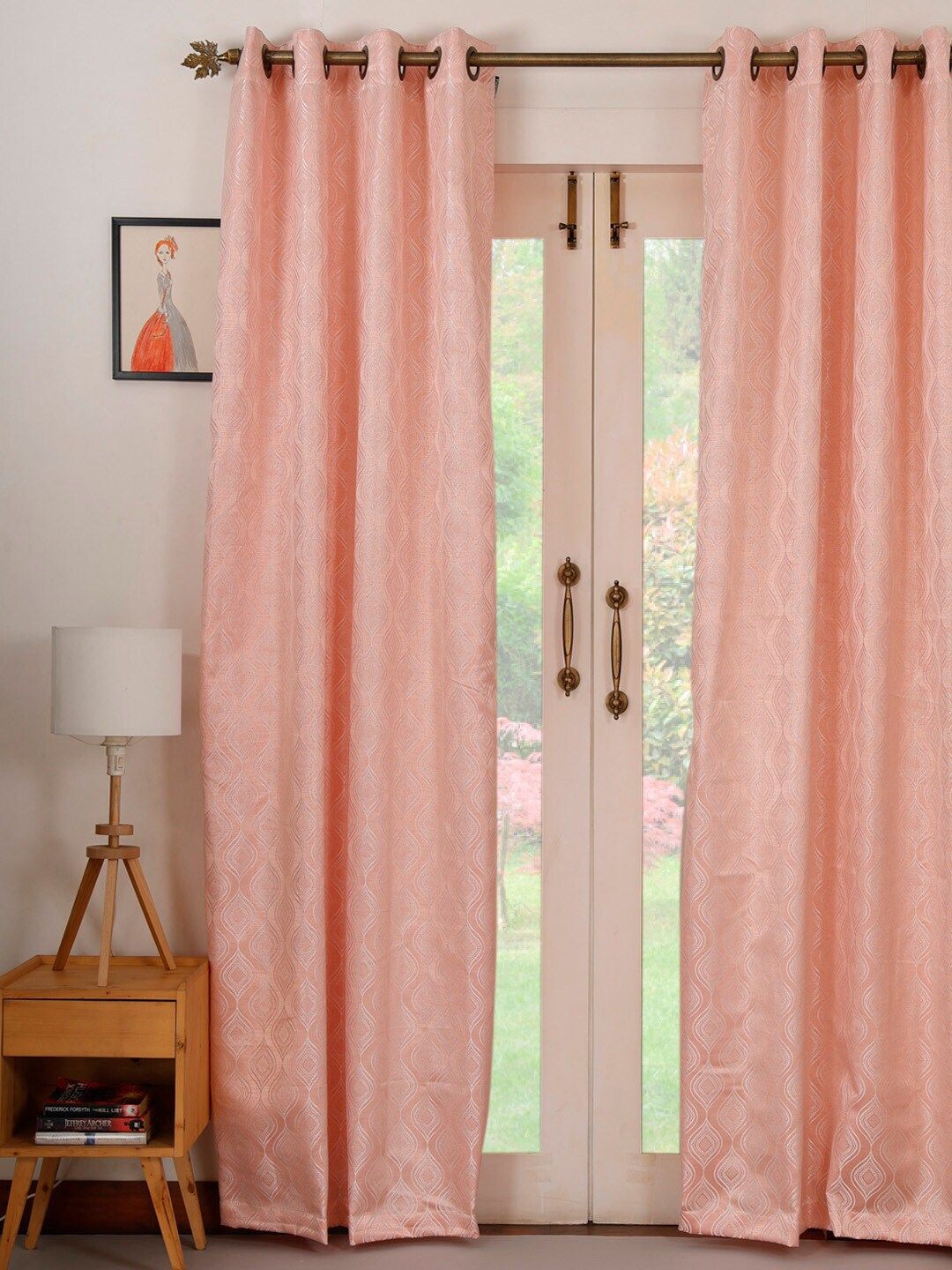 Ariana Pink & Silver-Toned Abstract Design Long Door Curtain Price in India